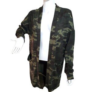 Sanctuary Open Cardigan Wrap Sz S Green Camo Knit Shawl Collar Long Sleeve NWT